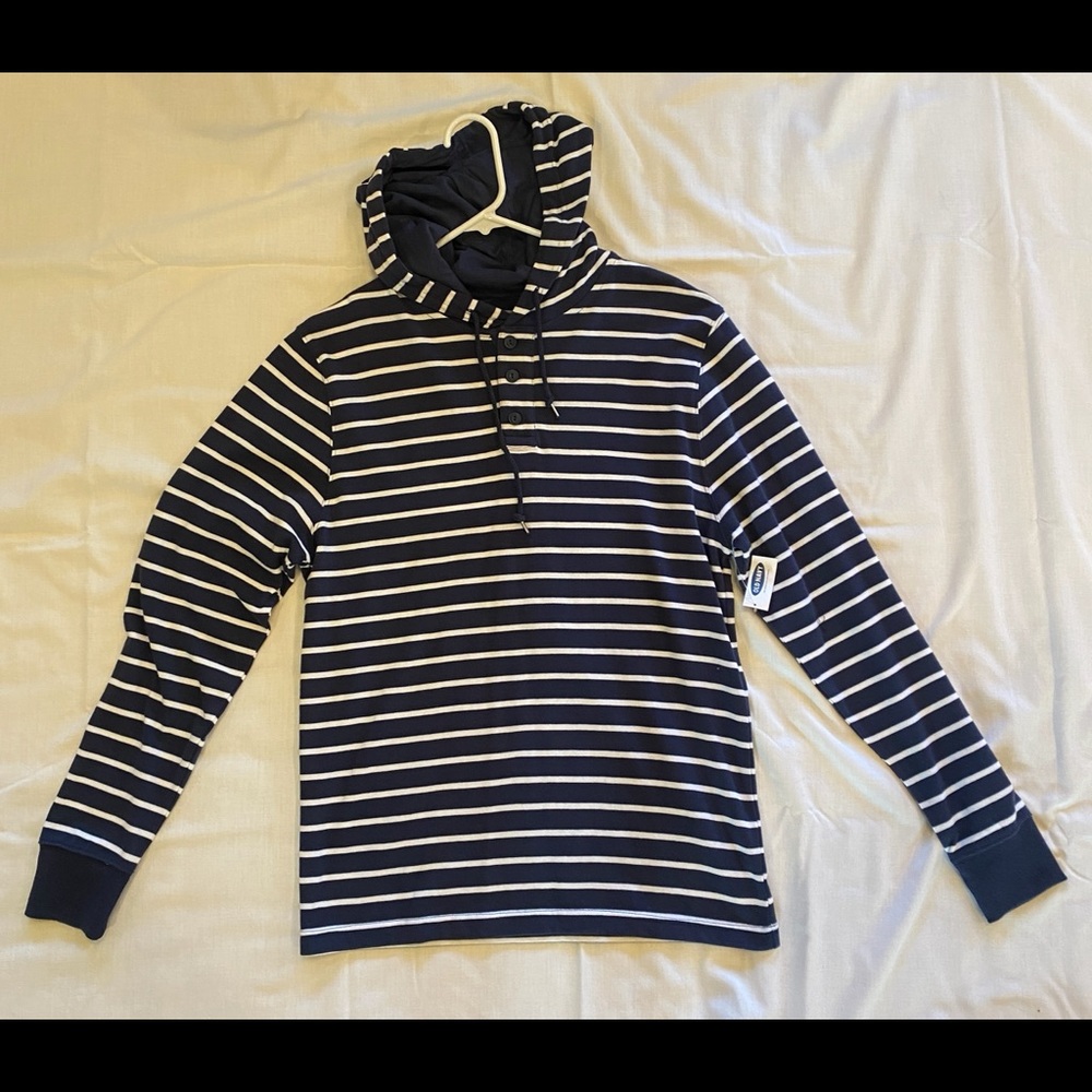 Old Navy Striped Quarter Button Hoodie - Men’s Small (Oversized) - Brand New